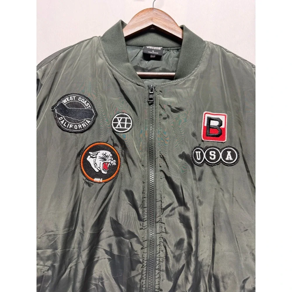 Original Deluxe Flight Bomber Jacket Mens Medium Olive Green Patch Logo Full Zip